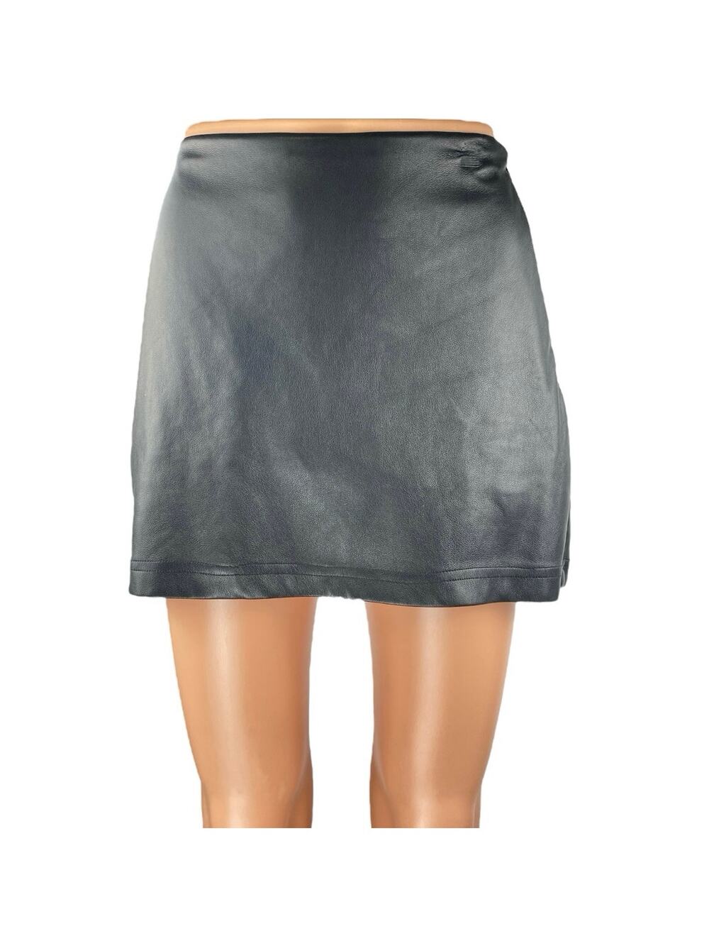 Tic Toc Women's Black Faux Vegan Leather High Waisted Mini A-Line Skirt Size S